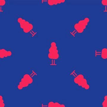 Red Tree icon isolated seamless pattern on blue background. Forest symbol Stock Illustration