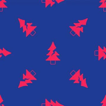 Red Tree icon isolated seamless pattern on blue background. Forest symbol Stock Illustration