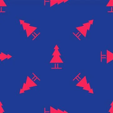 Red Tree icon isolated seamless pattern on blue background. Forest symbol Stock Illustration