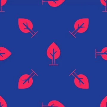 Red Tree icon isolated seamless pattern on blue background. Forest symbol. Ve Stock Illustration