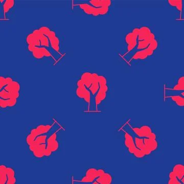 Red Tree icon isolated seamless pattern on blue background. Forest symbol. .. 스톡 일러스트