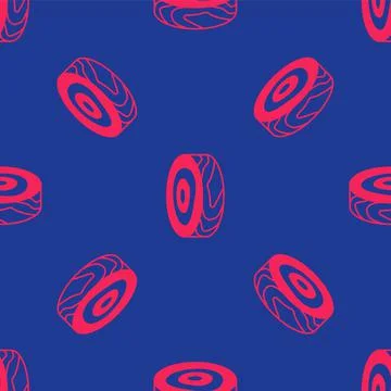 Red Tree rings icon isolated seamless pattern on blue background. Wooden cross Stock Illustration