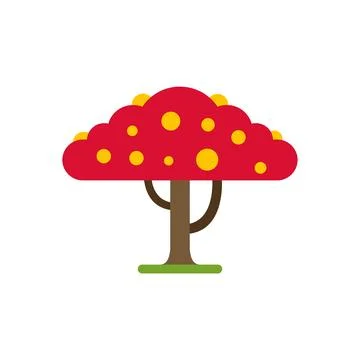 Red tree with yellow fruits flat vector illustration Stock Illustration