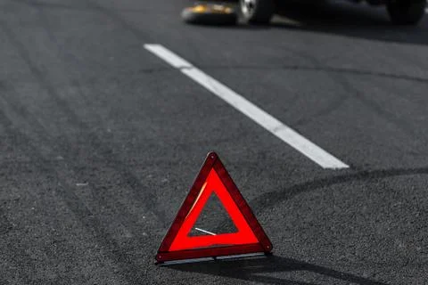 Red triangle of a car Stock Photos