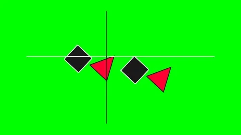A red triangle cursor icon placed over a black square on green background Stock Footage 341839016