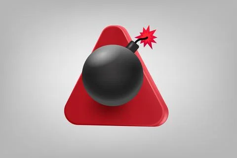 Red triangle with flaming bomb. Vector 3d application icon Stock-Illustration