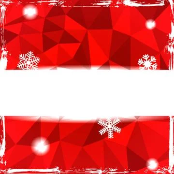 Red triangle grunge christmas background with banner and snowflakes Stock Illustration
