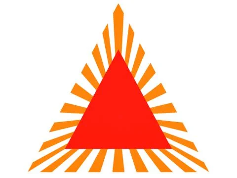 Red triangle with red rays coming out of it on a white background Stock Illustration