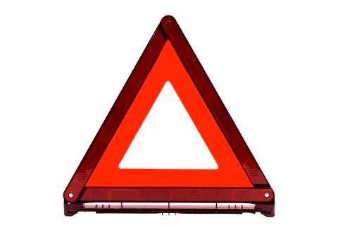 Red triangle sign, emergency stop sign, emergency warning sign isolate on whi Stock Photos