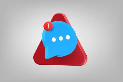 Red triangle with speech bubble. Vector 3d application icon Stock-Illustration