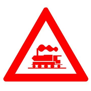 Red triangle transportation road train warning Stock Illustration
