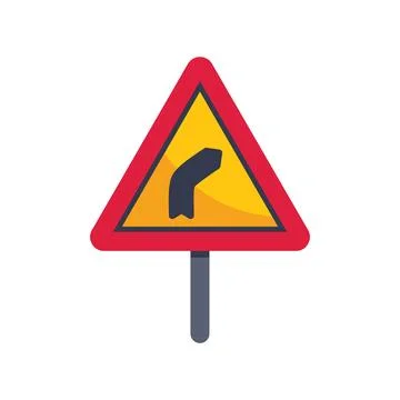 Red triangle warning road sign indicating left curve ahead イラスト素材