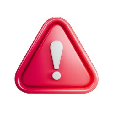 Red triangle with white exclamation mark Danger sign Front view 3D Stock Illustration