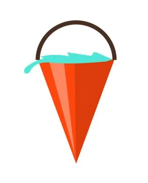 Red Triangular Bucket with Water Isolated on White Stock Illustration