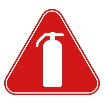 Red triangular fire extinguisher safety symbol emergency equipment signage Stock Illustration