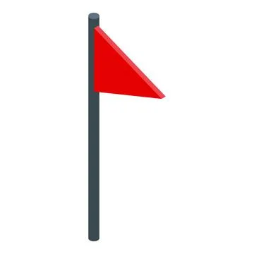 Red triangular flag waving on a pole, isometric view 스톡 일러스트