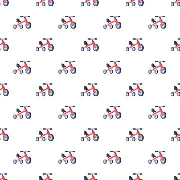 Red tricycle repeating seamless pattern for children's background Stock Illustration
