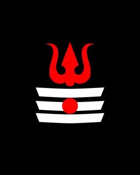 Red trident above three horizontal stripes with central dot. Stock Illustration