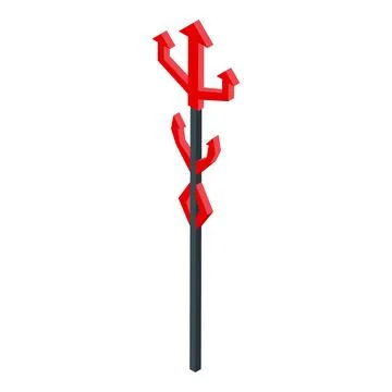 Red trident devil pitchfork standing on white background Illustrazione stock