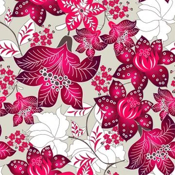 Red tropical floral pattern. Stock Illustration