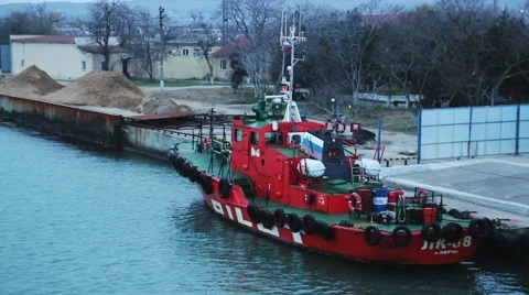 Red tug berth Stock Footage 60563633