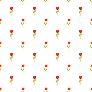 Red tulip flower simple flat repeating pattern イラスト素材