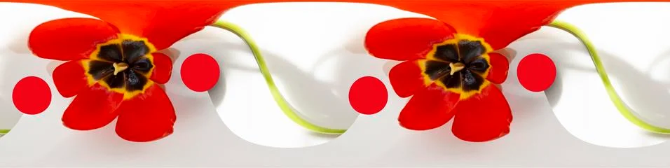 Red Tulip Seamless pattern border. repeating the pattern horizontally 스톡 일러스트