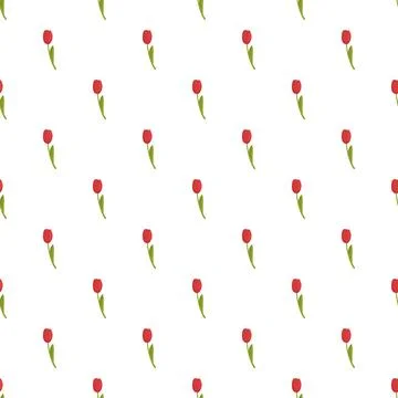 Red tulip seamless pattern illustrating spring floral background Stock Illustration
