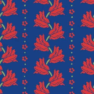 Red tulip stripes seamless vector pattern Stock Illustration
