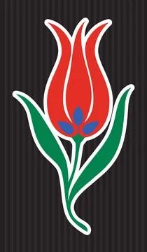 Red Tulip Vector with Green Leaves on Dark Background Stock Illustration