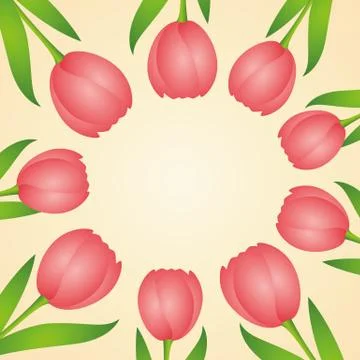 Red tulips circle border spring background Illustrazione stock