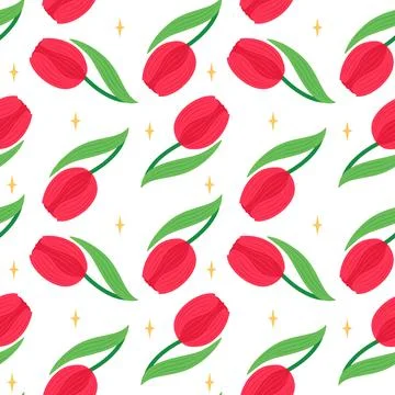 Red tulips. Decorative spring flowers. Seamless pattern Stock Illustration