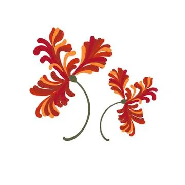 Red tulips flowers card vector floral design element primitive scandinavian Stock Illustration