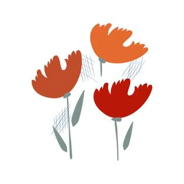 Red tulips flowers card vector floral design element primitive scandinavian Stock Illustration