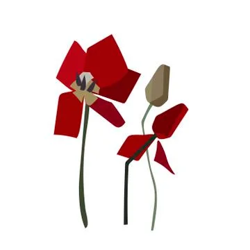 Red tulips flowers card vector floral design element primitive scandinavian Stock Illustration