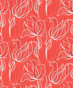 Red tulips seamless pattern vector floral design primitive scandinavian Stock Illustration