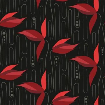 Red tulips seamless pattern vector floral design primitive scandinavian Stock Illustration