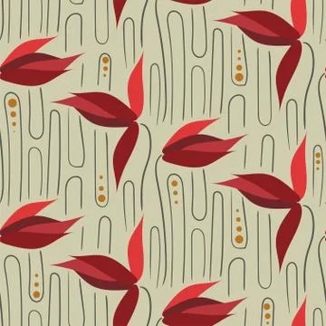 Red tulips seamless pattern vector floral design primitive scandinavian Stock Illustration