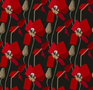 Red tulips seamless pattern vector floral design primitive scandinavian Stock Illustration