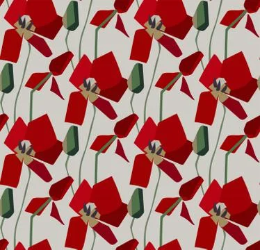 Red tulips seamless pattern vector floral design primitive scandinavian Stock Illustration