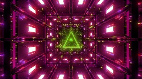 Red tunnel with nice reflection and green wireframe background 3d rendering, Ilustración de archivo