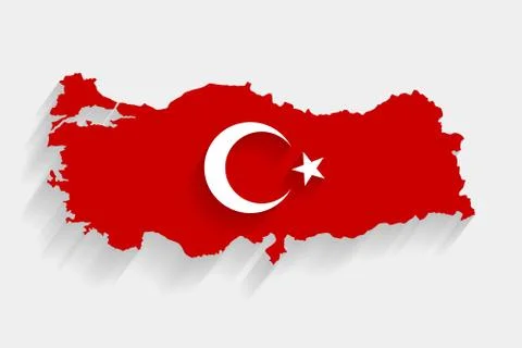 Red Turkey flag and map on gray background, vector Stock Illustration