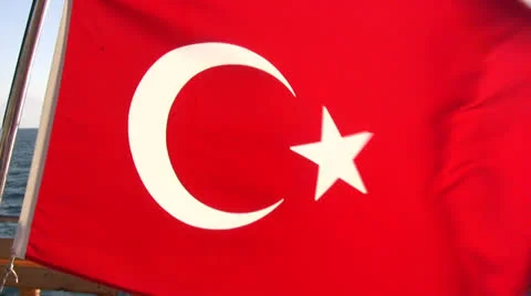 Red turkish flag blowing in the wind Stock Footage 25596540