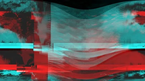 Red turquoise black VHS interferences, rgb, cmyk, analog TV screen, looping Stock Footage 118336926