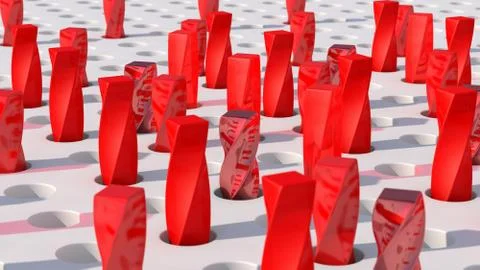 Red twisted shape. Abstract illustration, 3d render. Illustrazione stock