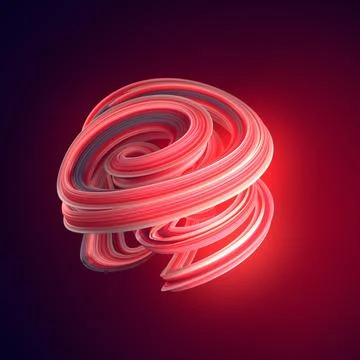 Red twisted shape. Computer generated abstract geometric 3D render illustration 库存插图