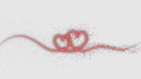 Red two heart shapes line animation with glittering particles on transparent Stock Footage 311356770