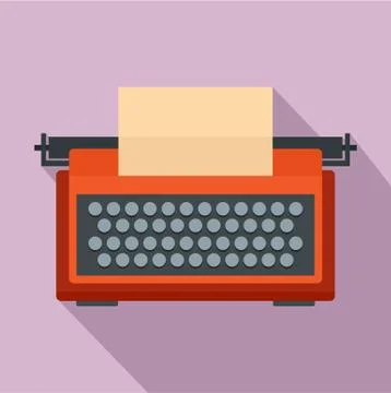 Red typewriter icon, flat style Stock Illustration