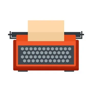 Red typewriter icon, flat style Stock Illustration