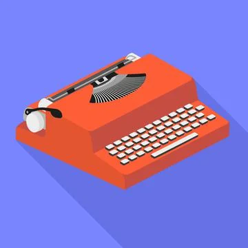 Red typewriter icon, flat style Stock Illustration